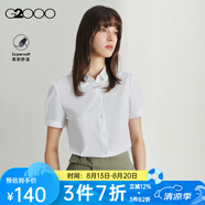G2000 時尚女裝短袖襯衫女商務(wù)OL簡約純色襯衣 白色斜紋修身41223723 M