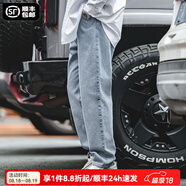 馬登工裝美式復古水洗丹寧牛仔褲直筒寬松闊腿褲日系休閑長(cháng)褲子男秋 淺藍 32