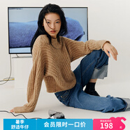 simple pieces毛衣女SPS年春季羊駝毛棒針圓領(lǐng)繭型袖毛衣 燕麥駝現(xiàn)貨 L
