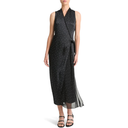 Vince女無袖連衣裙波點圖案通勤連衣裙Vince Dot Wrap Dress系帶設計聚 Black/Grey 均碼 |SM