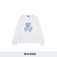 WE11DONE中性男女同款珍珠項鏈圖案小熊印花休閑寬松長(cháng)袖圓領(lǐng)T恤 白色 M