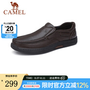 駱駝（CAMEL）男鞋商務(wù)休閑低幫套腳辦公爸爸皮鞋 G14A545711R 棕色，加絨 42