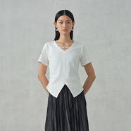 阿依蓮（A.YILIAN）【商場同款】阿依蓮不規(guī)則v領短袖T恤女2025夏季新款氣質顯瘦上衣 梔子白 XL