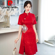 皮爾卡丹（pierre cardin）氣質(zhì)改良旗袍短袖連衣裙女2023夏季新款優(yōu)雅復(fù)古修身顯瘦大碼裙子 1058紅色今年流行的輕奢品牌 M 100斤以內(nèi)
