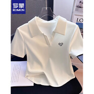 羅蒙（ROMON）白色polo領(lǐng)短袖t恤女夏季小個子高級感短款上衣2025新款正肩體恤 白色 S -90斤以下
