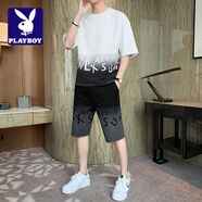 花花公子;PLAYBOY休閑套裝男2025年夏季新款短袖時(shí)尚潮牌舒適外套經(jīng)典帥氣搭配一套 白色【短褲套裝】 M