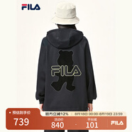 FILA斐樂(lè )官方女裝外套秋季上衣多彩潮流加絨保暖開(kāi)衫連帽小熊外套 正黑色-F51W138599FBK(加絨) 175/92A/XL