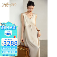 Homesee海外輕奢高端連衣裙時(shí)尚緞面百褶女背心長(cháng)裙大碼女裝 杏色 3XL 【165斤-180斤】