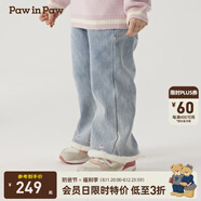 PawinPaw卡通小熊童裝秋冬女寶寶加絨喇叭褲拼接牛仔褲 Indigo牛仔藍(lán)色/55 100 cm
