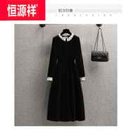 恒源祥黑色金絲絨連衣裙高貴洋氣氣質名媛高端2025早秋季新款絲絨裙子女 黑色(優(yōu)先發(fā)貨) L