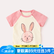 嘟嘟家寶寶短袖T恤兒童可愛夏季童裝女童夏裝圓領(lǐng)上衣男童環(huán)保印花半vip 粉袖兔子 90 cm