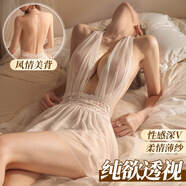 傾城鳥 情趣內衣性感睡衣女制服誘惑套裝sm角色扮演深v露背透視網紗吊帶裙開檔免脫丁字褲掛脖家居服1141白