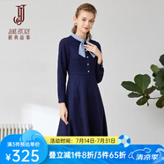 經(jīng)典故事（JANE STORY）經(jīng)典故事藍(lán)色小個子法式連衣裙女早春2025新款通勤系帶領(lǐng)長袖裙子 M05 深藍(lán)色 M