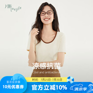 片斷（dribs＆drabs）片斷T恤女夏季新款撞色修身彈力刺繡設(shè)計(jì)小眾正肩t恤上衣 米白 M 160/84A