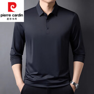 皮爾卡丹（pierre cardin）含桑蠶絲長袖T恤男春夏季翻領(lǐng)爸爸裝冰絲涼爽POLO衫體恤上衣男 T2517深云青 M 建議100-120斤