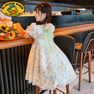 G.DUCKKIDS女童夏裝連衣裙2025新款韓版洋氣兒童夏季裙子女孩中大童公主裙潮 綠色 150