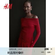 H&M女裝毛針織衫夏季優(yōu)雅修身露肩一字肩打底毛衣1237775 深紅色 170/104 L