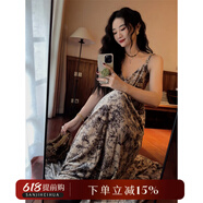 三吉黑花【花影】V領(lǐng)絲絨吊帶裙秋冬連衣裙子長(cháng)裙2024新款打底潮 米花 S