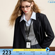 三彩2025春季新款休閑西裝外套雙排扣簡約正肩小西服寬松氣質(zhì)M 藏青色 XL