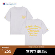 Champion【王俊凱同款】冠軍美式字母印花潮牌情侶短袖t恤男上衣女 淺灰色 L
