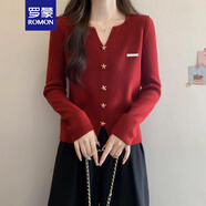 羅蒙（ROMON）2025秋冬設(shè)計感新款大i碼女裝顯瘦不規(guī)則毛衣套頭針織內(nèi)搭打底衫 紅色 3XL 160-180斤