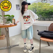 G.DUCKIDS女童短袖兒童白t恤純棉夏季寬松韓版洋氣半袖卡通印花上衣服童裝t 【純棉】白色#BOOP女孩 140 【建議54-68斤】