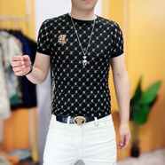 UOSU佐倫精品男裝嚴選店新款時(shí)尚男士冰絲修身提花體恤 黑色 M (95-115)