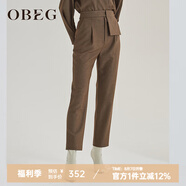 OBEG歐碧倩秋冬簡潔時尚直筒褲女氣質OL通勤毛呢西褲10404035 橄欖綠 XS /155/34
