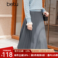 百圖betu女裝秋冬新款半身裙法式百褶高腰顯瘦A字針織裙女2310T76 灰色 M