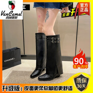 西域駱駝長(cháng)筒靴女2025春秋新款方頭高跟時(shí)裝長(cháng)靴褲管靴炸街西部牛仔騎士靴 升級版黑色 35
