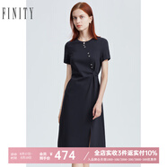 FINITY女裝連衣裙夏季新款藏青色圓領(lǐng)不規(guī)則設(shè)計感時尚A字裙 藏青色 XL