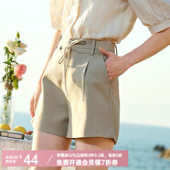 Olrain歐芮兒秋裝女裝高腰顯瘦休閑短褲簡(jiǎn)約百搭包臀工裝闊腿褲女 燕麥色 M