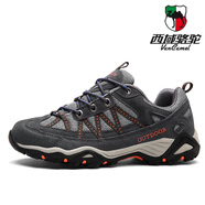 西域駱駝（VANCAMEL）大碼真皮戶外男登山鞋輕便防滑徒步鞋越野爬山運動情侶旅游鞋 灰橘-男款 【鞋子偏小】 41