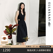 歌力思（ELLASSAY）博主同款夏季新款赫本風(fēng)小黑裙法式高級收腰吊帶連衣裙女Y004 藏藍(lán)色2 L