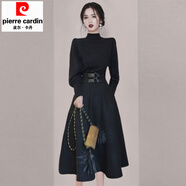皮爾卡丹秋冬穿搭感赫本加厚毛衣裙子大碼女裝寬松氣質(zhì)收腰針織連衣裙 黑色多巴胺女孩穿搭/初秋新款/小 XL