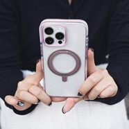 立優(yōu)蘋果iPhone16promax旋轉(zhuǎn)磁吸支點(diǎn)支架手機(jī)殼iphone15pro簡(jiǎn)約透明硬殼防摔耐磨保護(hù)套 支架磁吸款芭蕾粉 iPhone 16 Pro Max