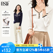 歐莎（OSA）白色長袖V領輕薄針織衫女裝2025春秋新款小香風上衣內(nèi)搭女可外穿 白色 XL