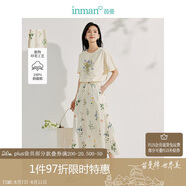 茵曼（INMAN）夏季植物碎花印花女裝全棉半身裙緊腰a字傘裙子  杏色-半身裙 M
