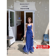 JIOESC法式格子吊帶連衣裙2025夏季時(shí)尚辣妹風(fēng)設計感克萊因藍修身長(cháng)裙女 圖片色(有內襯） M （適用50kg-55kg）
