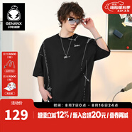 GENANX閃電潮牌夏季熱賣短t太空棉圓領(lǐng)t恤男假兩件簡(jiǎn)約風(fēng)印花情侶裝短袖 黑色 2XL 【寬松版】請(qǐng)參考尺碼或客服