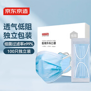 京東京造 一次性醫(yī)用外科口罩100只獨(dú)立包裝【透氣系】 防塵防曬面罩藍(lán)色