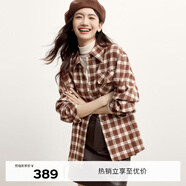 伊芙麗伊芙麗經(jīng)典格紋襯衫美拉德休閑襯衫外套2024秋裝新款通勤百搭上衣 淺咖啡 M /160/84A/