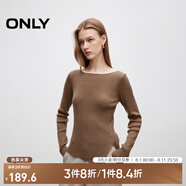 ONLY秋冬時尚撞色一字領(lǐng)開叉修身毛衣針織衫女|124324013 E09 銅沙色 XS (155) 76A