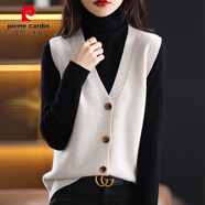 皮爾卡丹胖mm無(wú)袖大碼V領(lǐng)毛衣馬甲女寬松秋冬季韓版針織背心外穿馬夾上衣 白色 XL 【建議125-135斤】