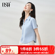 歐莎（OSA）純色V形polo領(lǐng)t恤衫女士夏季衣服2025新款短袖高檔顯瘦減齡上衣 藍(lán)色 L