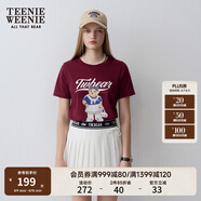 Teenie Weenie小熊短袖T恤女夏季學(xué)院風(fēng)休閑印花寬松圓領(lǐng)短袖T恤衫 酒紅色 S (160)