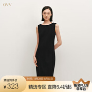 OVV2024秋冬新款女裝一字領(lǐng)修身背心裙針織羊毛休閑無(wú)袖連衣裙 赫本黑 M