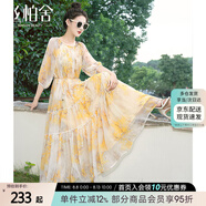 絲柏舍【明星同款】法式碎花連衣裙2025春夏新款女裝度假風(fēng)收腰長裙