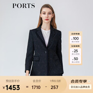 PORTS寶姿女裝春夏女裝長袖長夾克LM8J025MFF064 黑色條紋 M (6)