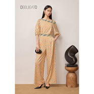 OBBLIGATO奧麗嘉朵秋冬彈力斜紋綢撞色幾何印花連體褲 杏色 XL